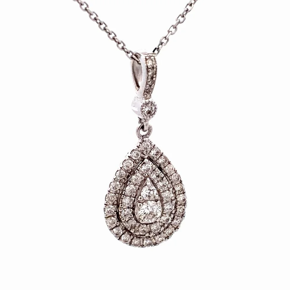 Neil Lane 14K White Gold Diamond Triple Layer Pear Halo Dangle Pendant Necklace